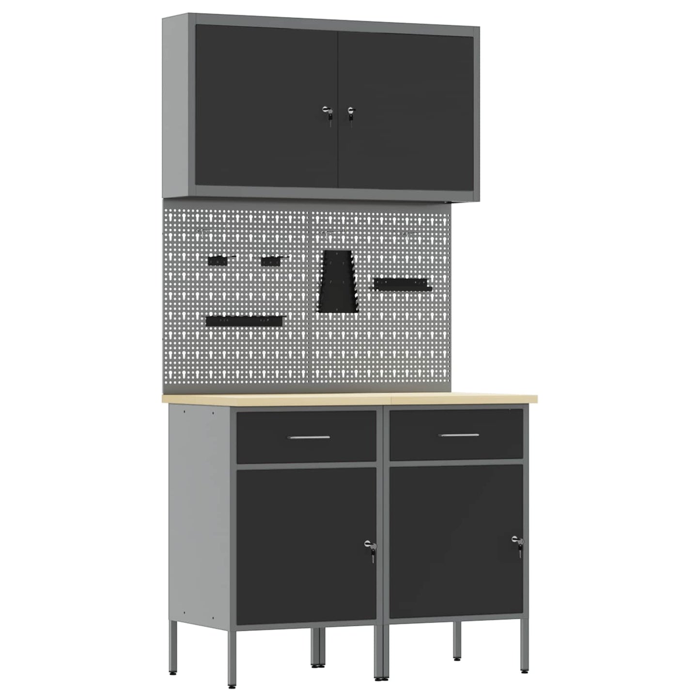 Werkbank mit Speicher 5 stk. Schwarz Ingenieure Holz und Stahl