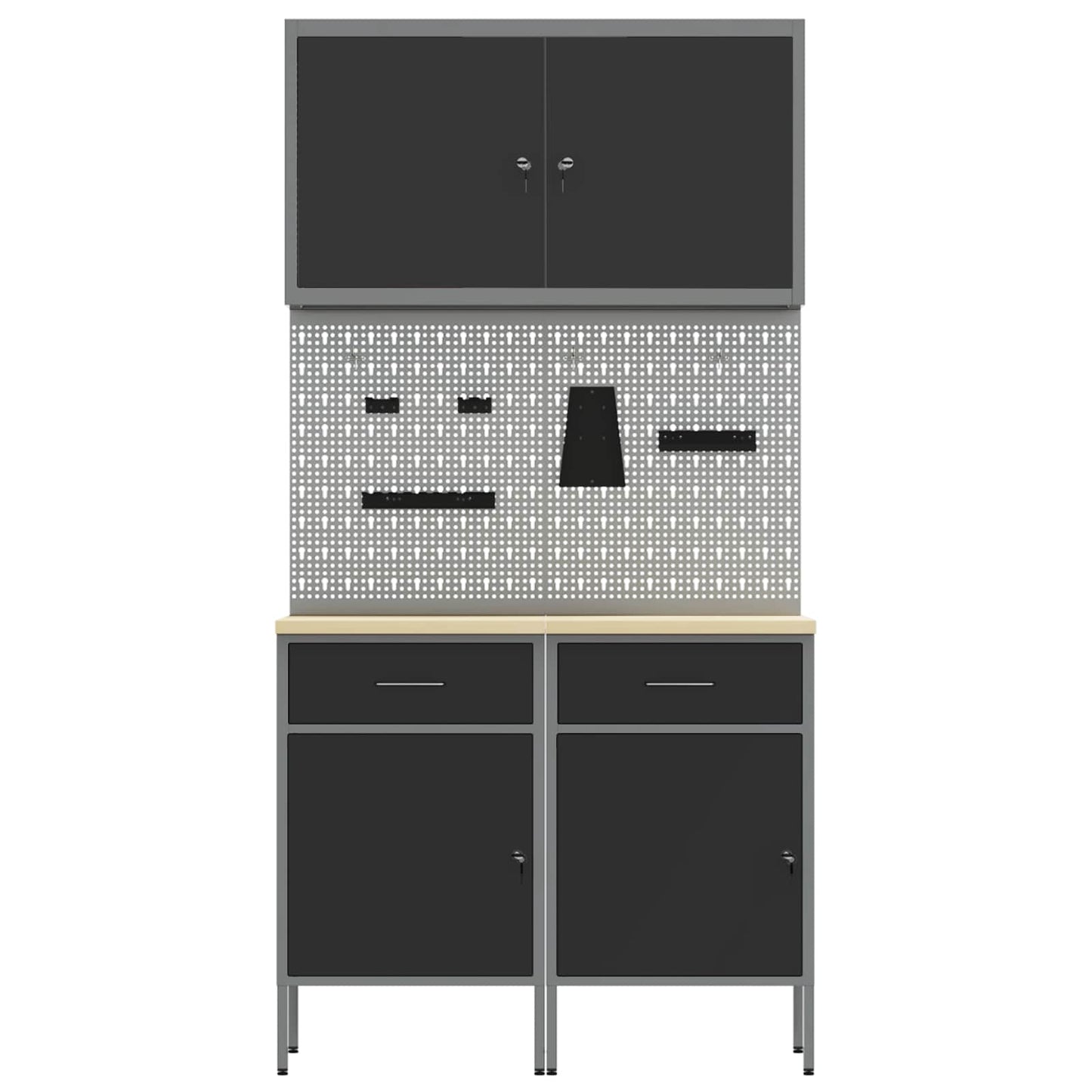 Werkbank mit Speicher 5 stk. Schwarz Ingenieure Holz und Stahl