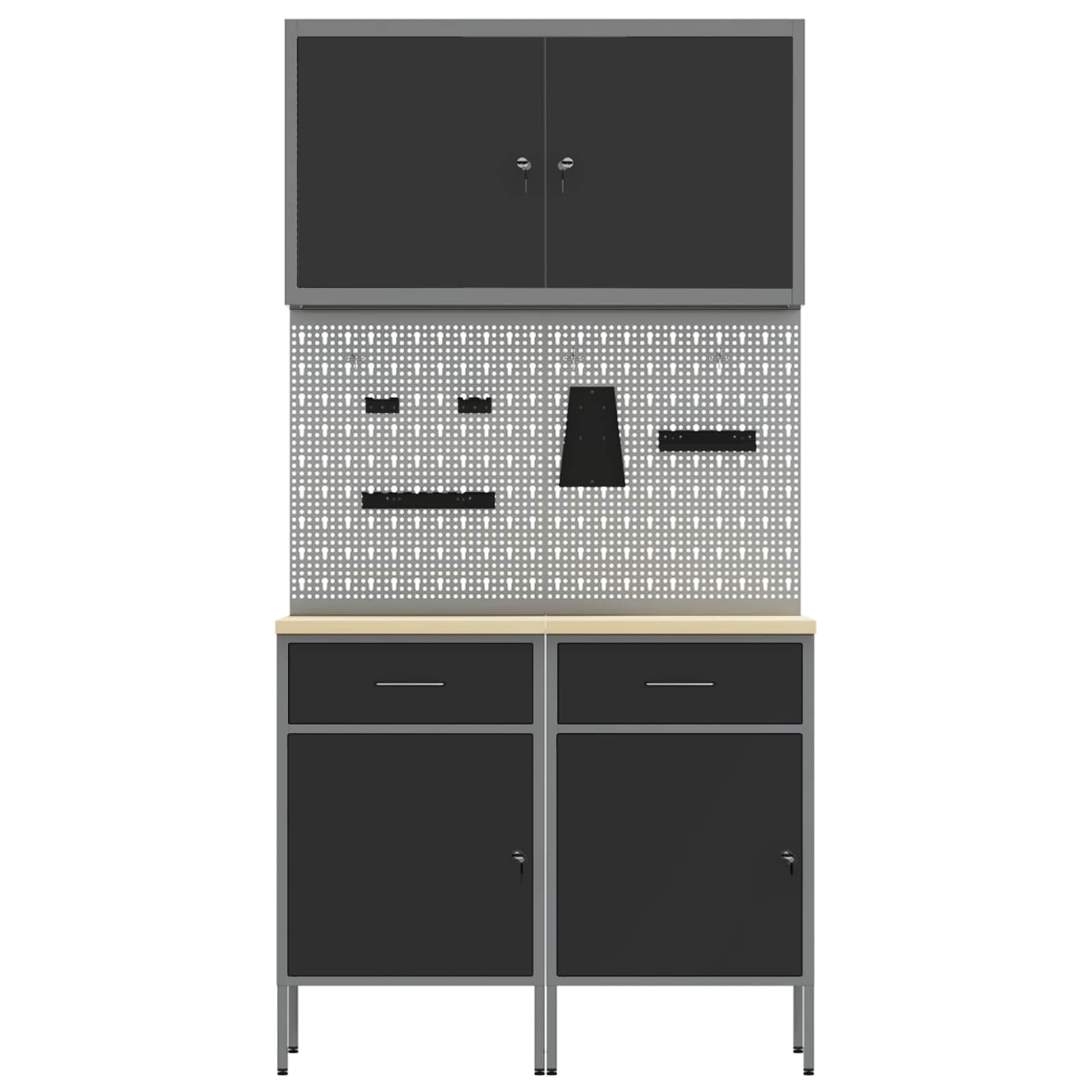 Werkbank mit Speicher 5 stk. Schwarz Ingenieure Holz und Stahl