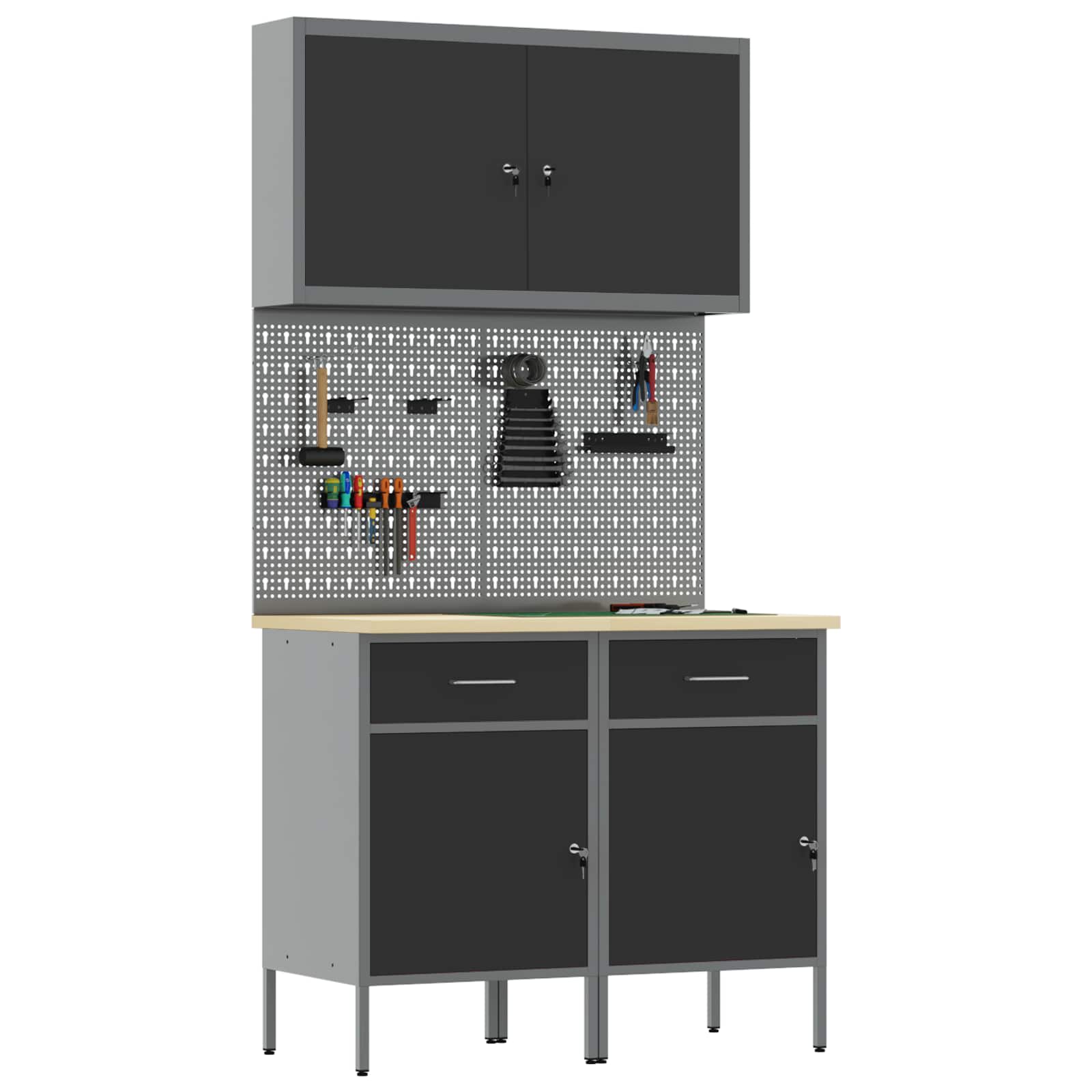 Werkbank mit Speicher 5 stk. Schwarz Ingenieure Holz und Stahl