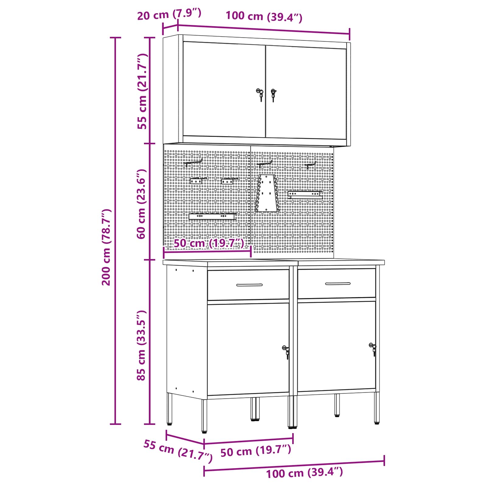 Werkbank mit Speicher 5 stk. Schwarz Ingenieure Holz und Stahl