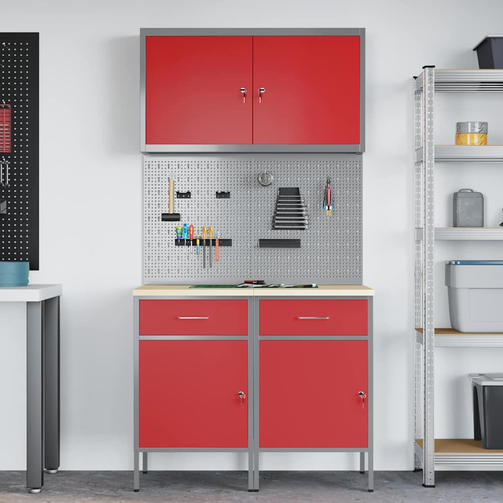 Werkbank 5 Stk. Rot und Grau Ingenieure Holz und Stahl