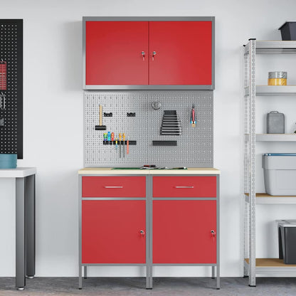 Werkbank 5 Stk. Rot und Grau Ingenieure Holz und Stahl