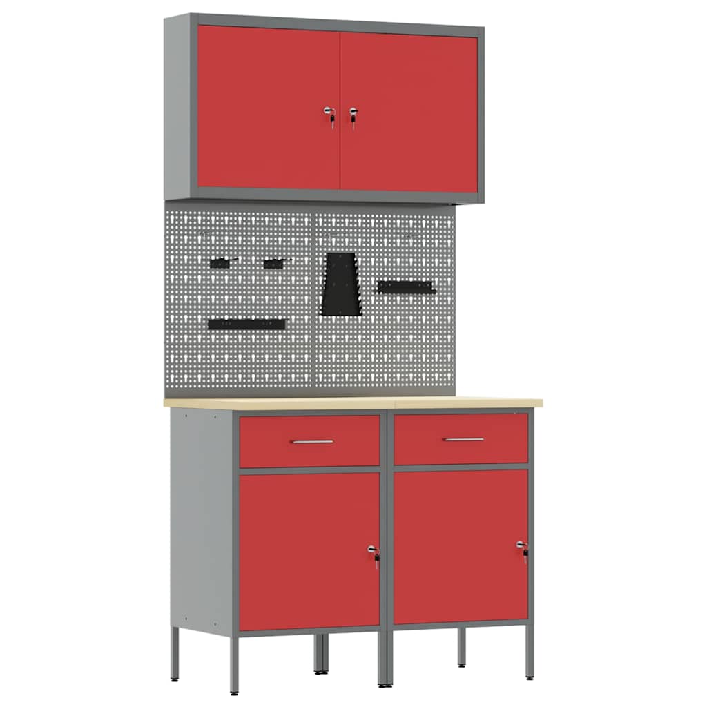 Werkbank 5 Stk. Rot und Grau Ingenieure Holz und Stahl