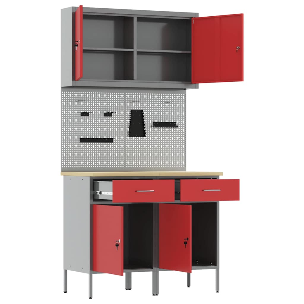 Werkbank 5 Stk. Rot und Grau Ingenieure Holz und Stahl