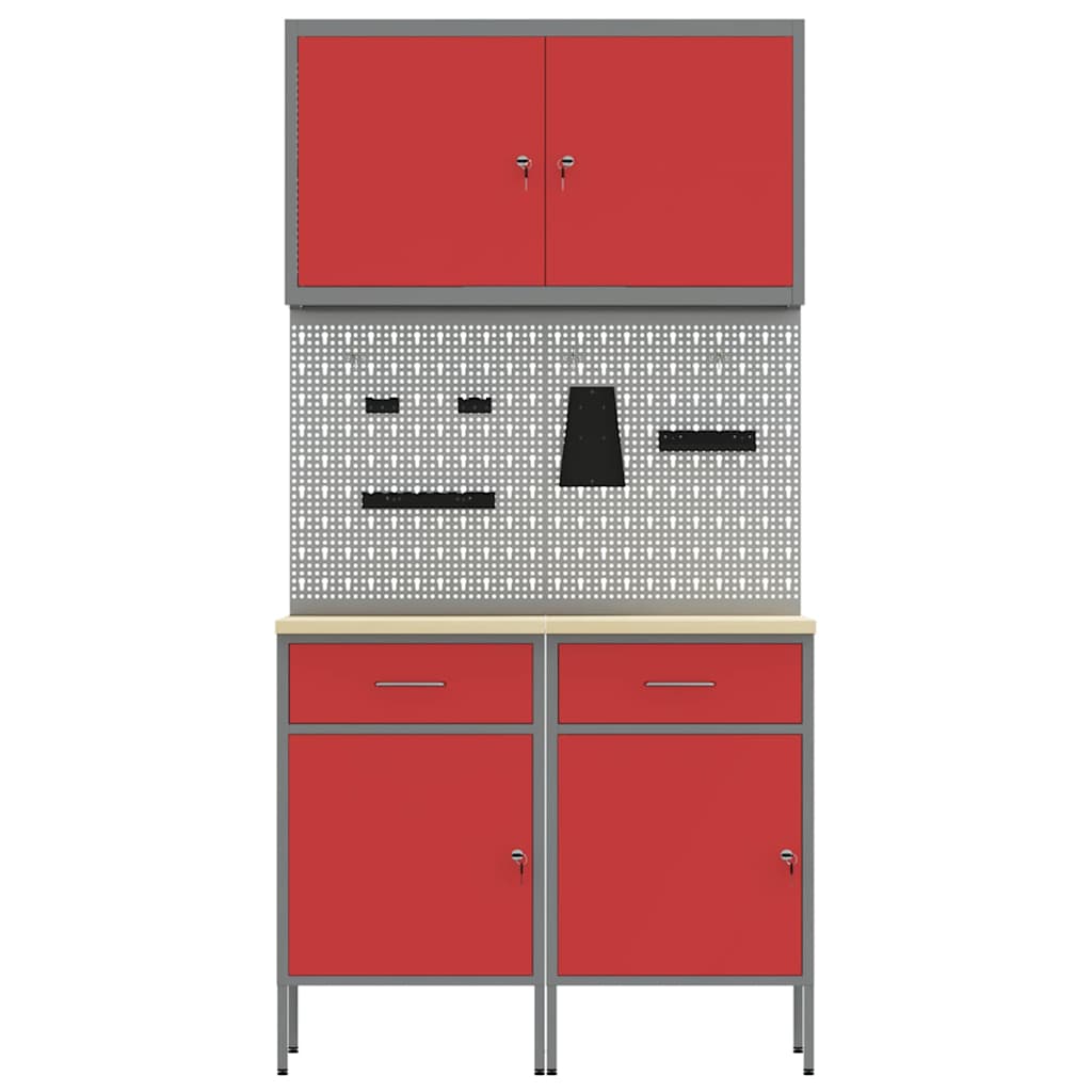 Werkbank 5 Stk. Rot und Grau Ingenieure Holz und Stahl