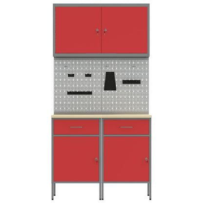 Werkbank 5 Stk. Rot und Grau Ingenieure Holz und Stahl