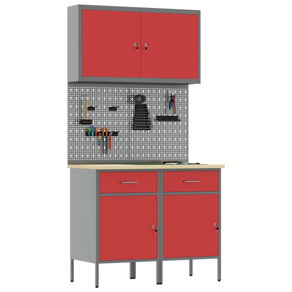 Werkbank 5 Stk. Rot und Grau Ingenieure Holz und Stahl