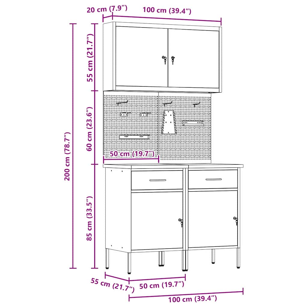 Werkbank 5 Stk. Rot und Grau Ingenieure Holz und Stahl