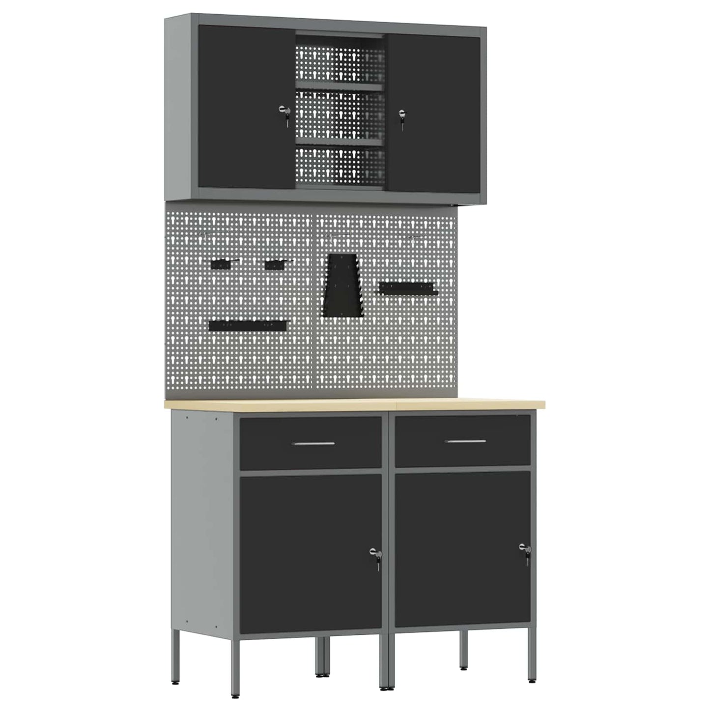 Arbeitsschrankset mit Schubladen 6 stk. Schwarz und Grau