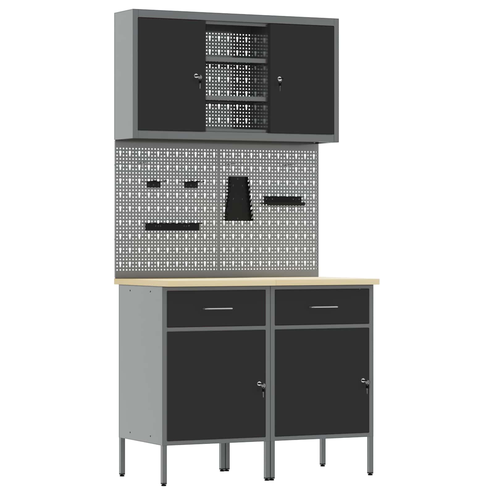 Arbeitsschrankset mit Schubladen 6 stk. Schwarz und Grau