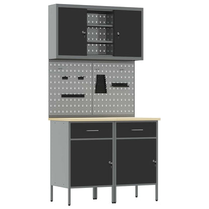 Arbeitsschrankset mit Schubladen mit Regal 6 stk. Schwarz