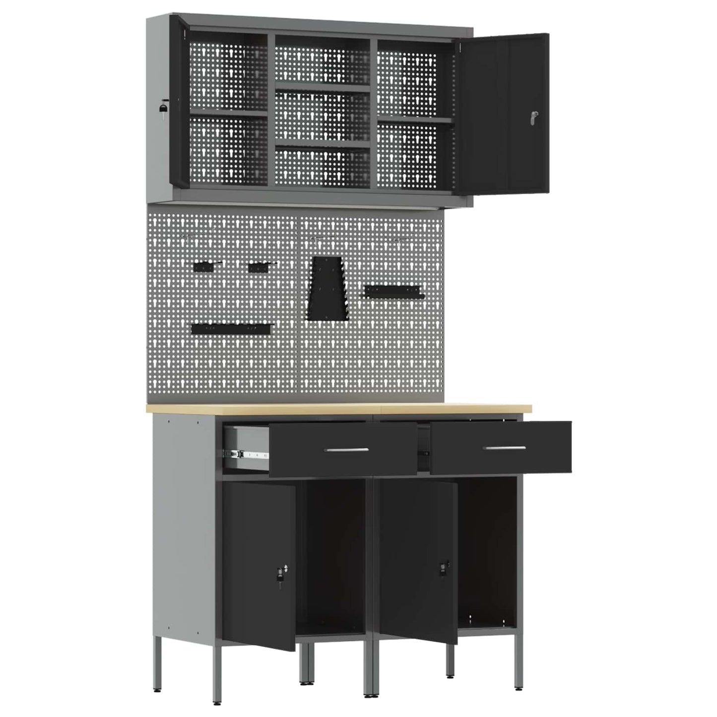 Arbeitsschrankset mit Schubladen 6 stk. Schwarz und Grau