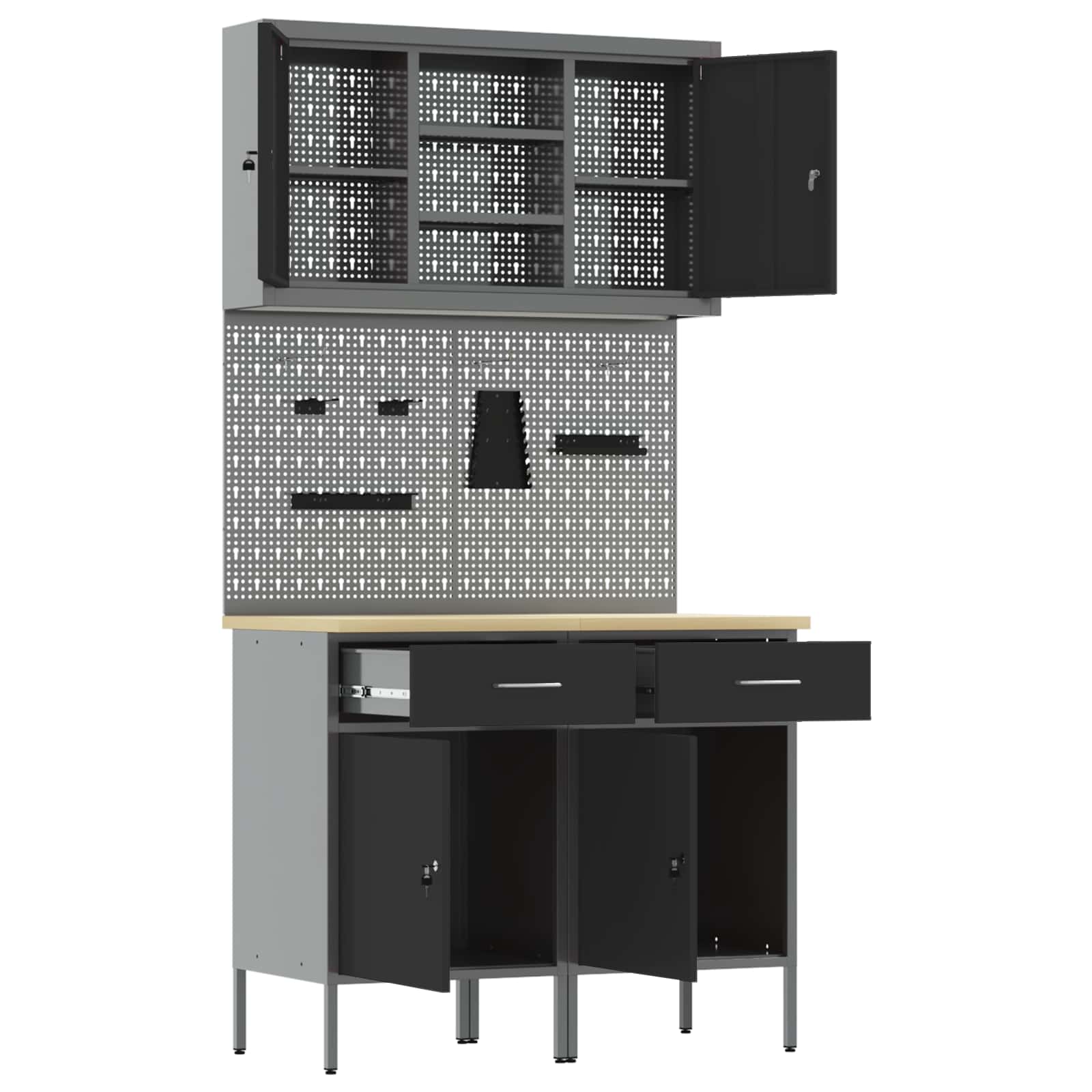 Arbeitsschrankset mit Schubladen 6 stk. Schwarz und Grau