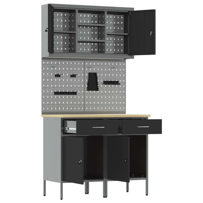 Arbeitsschrankset mit Schubladen mit Regal 6 stk. Schwarz