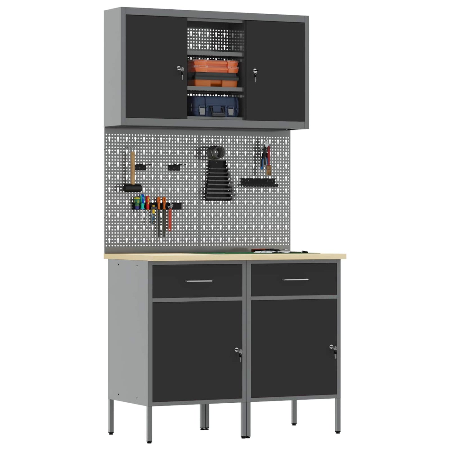 Arbeitsschrankset mit Schubladen 6 stk. Schwarz und Grau