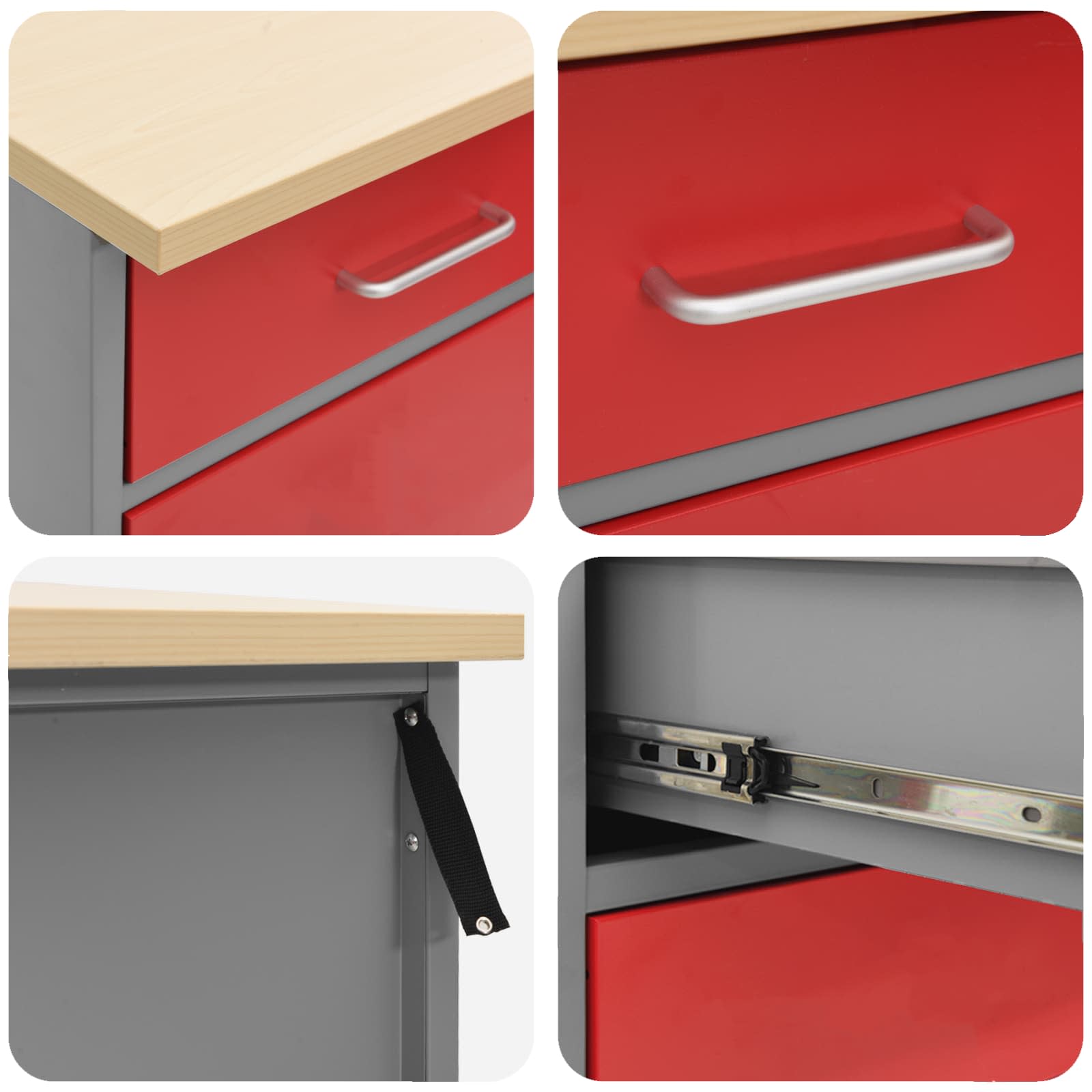 Arbeitsschrankset mit Schubladen mit Regal 6 stk. Rot