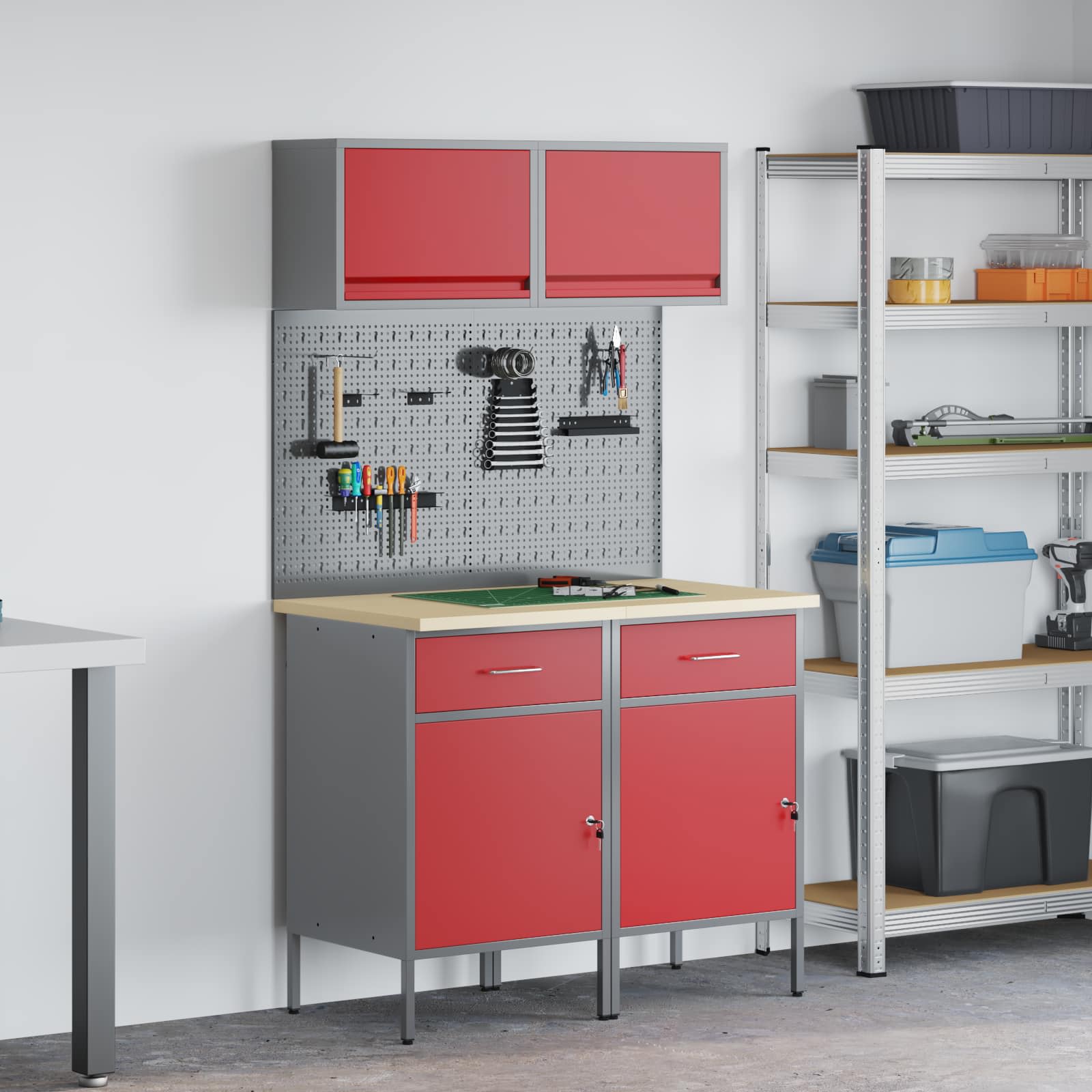 Arbeitsschrankset mit Schubladen mit Regal 6 stk. Rot