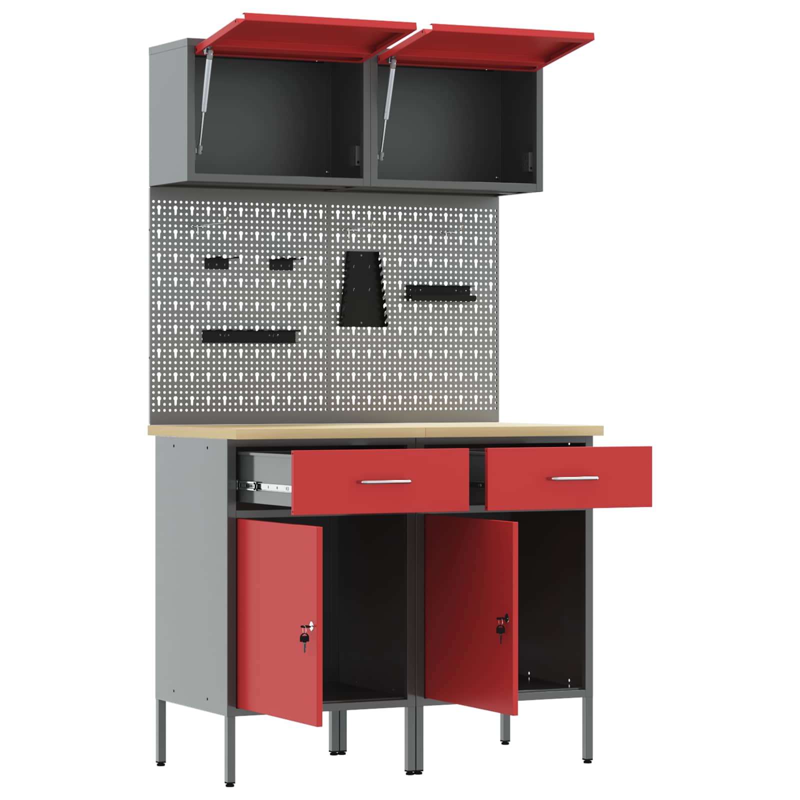 Arbeitsschrankset mit Schubladen mit Regal 6 stk. Rot