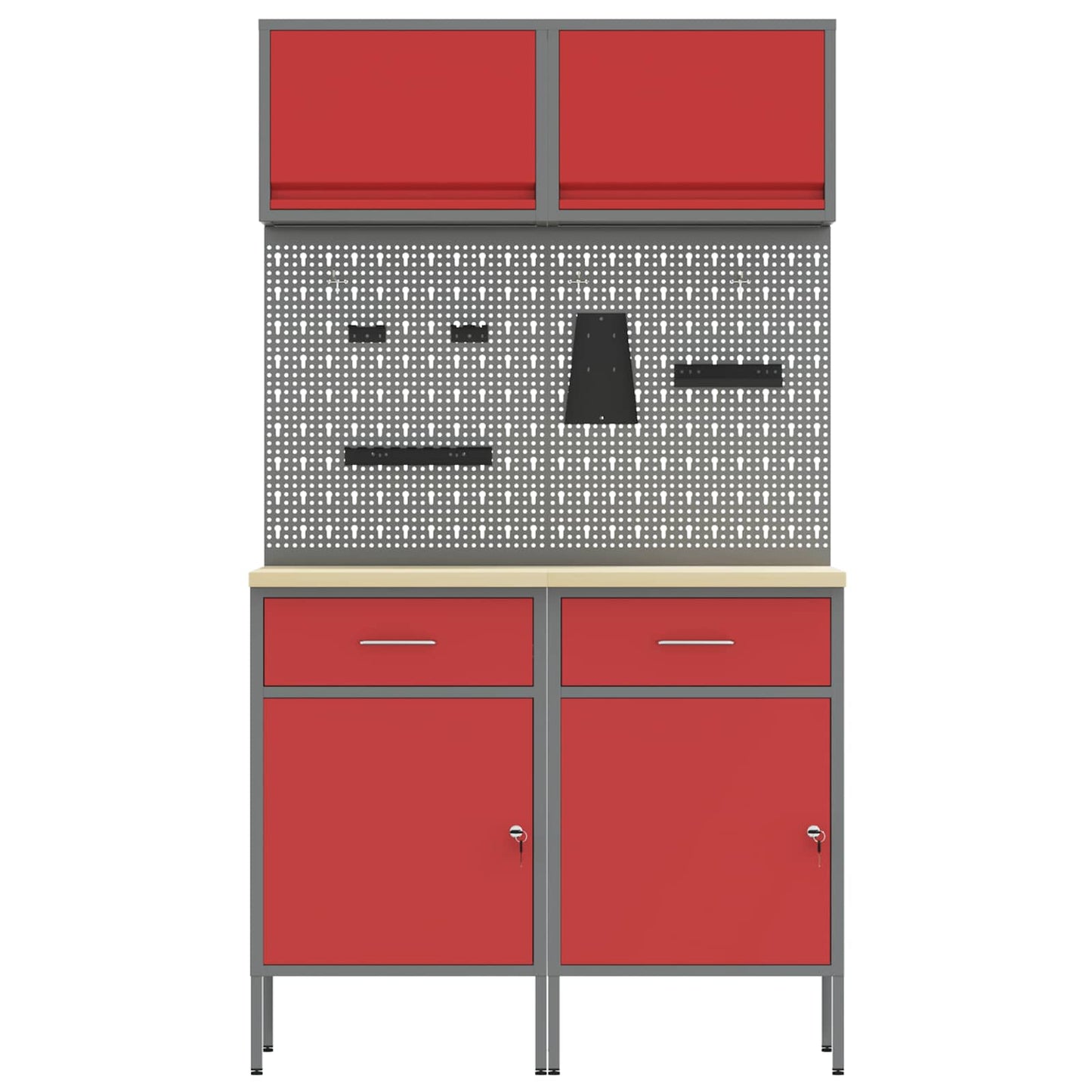 Arbeitsschrankset mit Schubladen mit Regal 6 stk. Rot