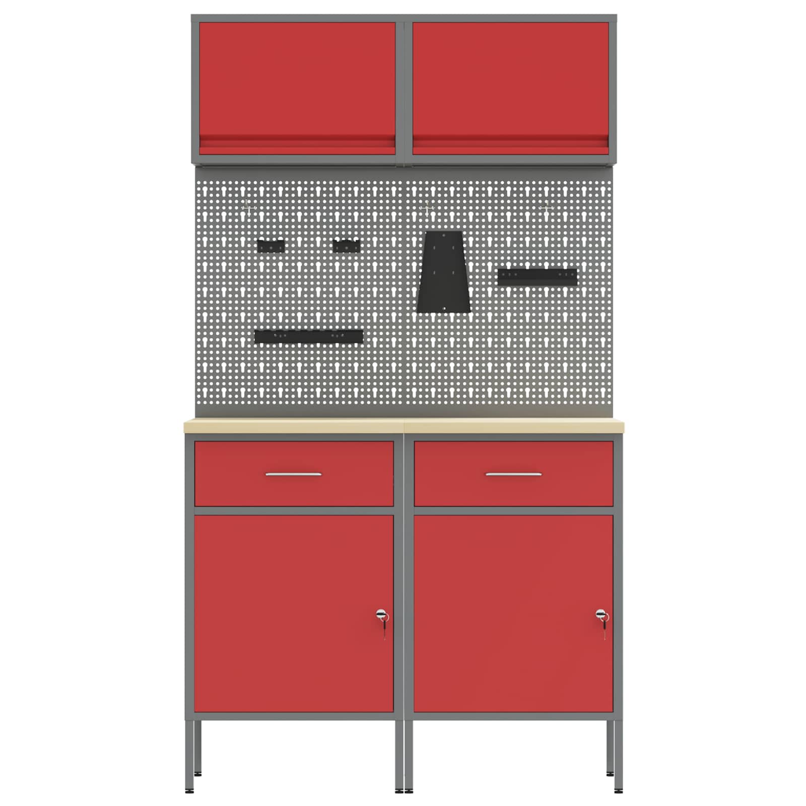 Arbeitsschrankset mit Schubladen mit Regal 6 stk. Rot