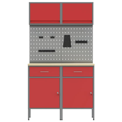 Arbeitsschrankset mit Schubladen mit Regal 6 stk. Rot