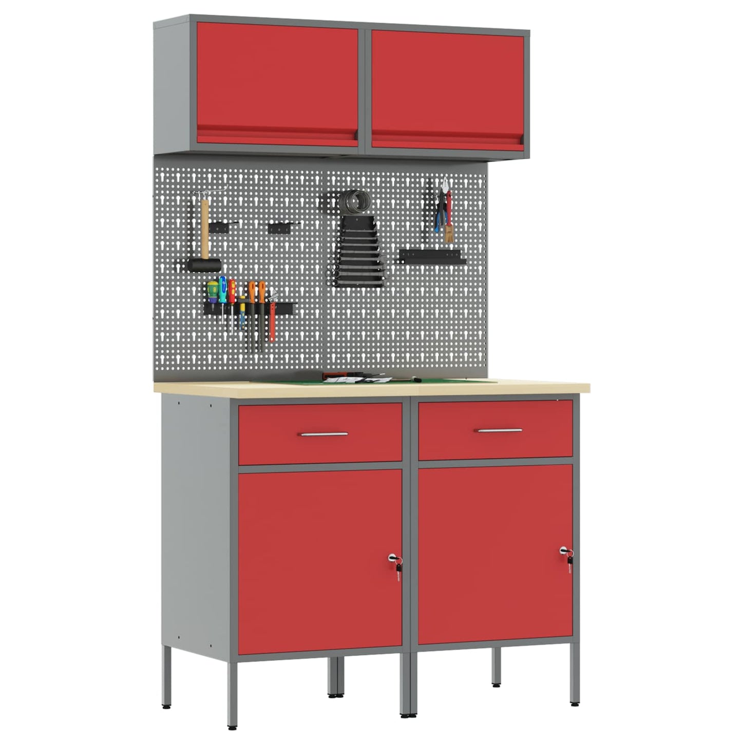 Arbeitsschrankset mit Schubladen mit Regal 6 stk. Rot
