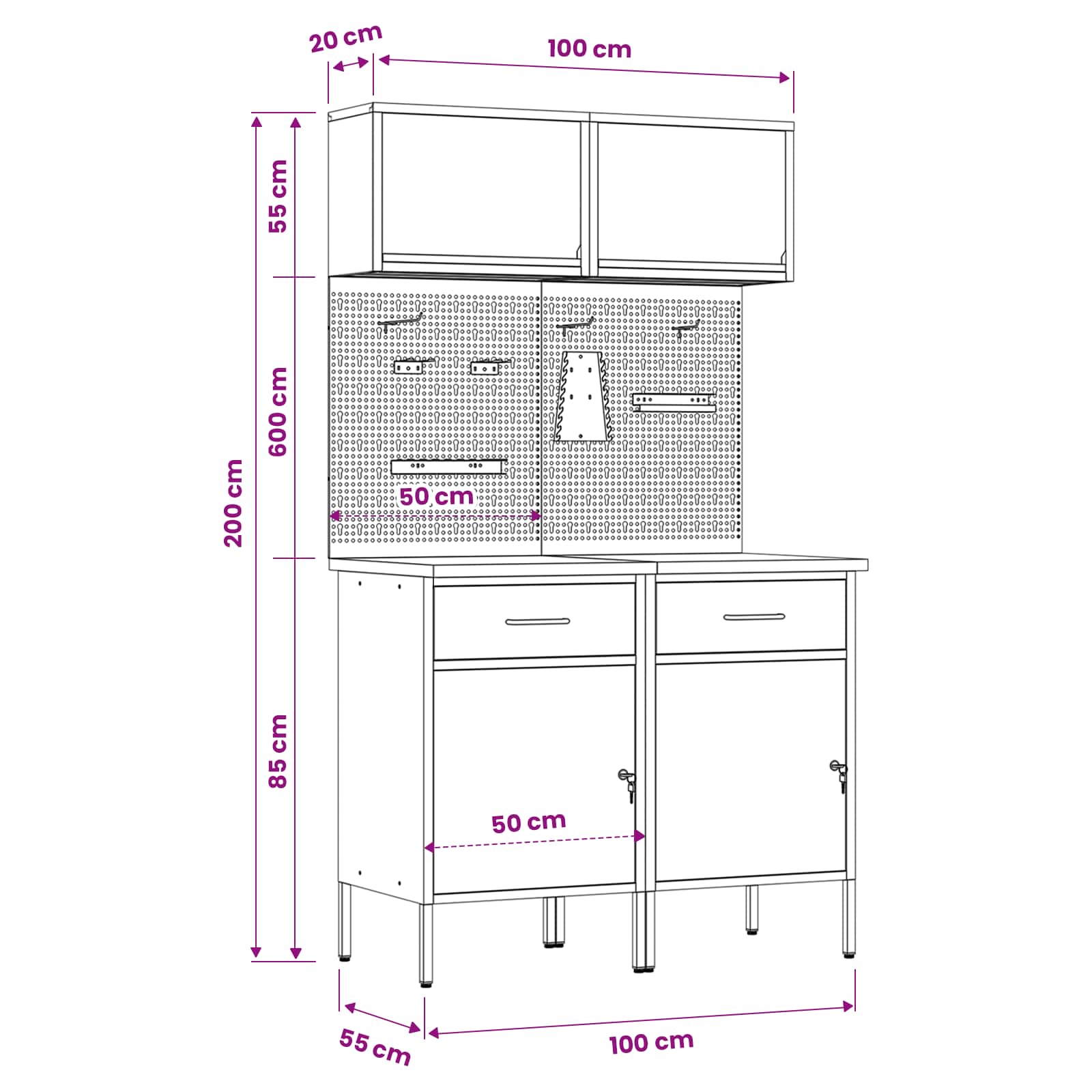 Arbeitsschrankset mit Schubladen mit Regal 6 stk. Rot
