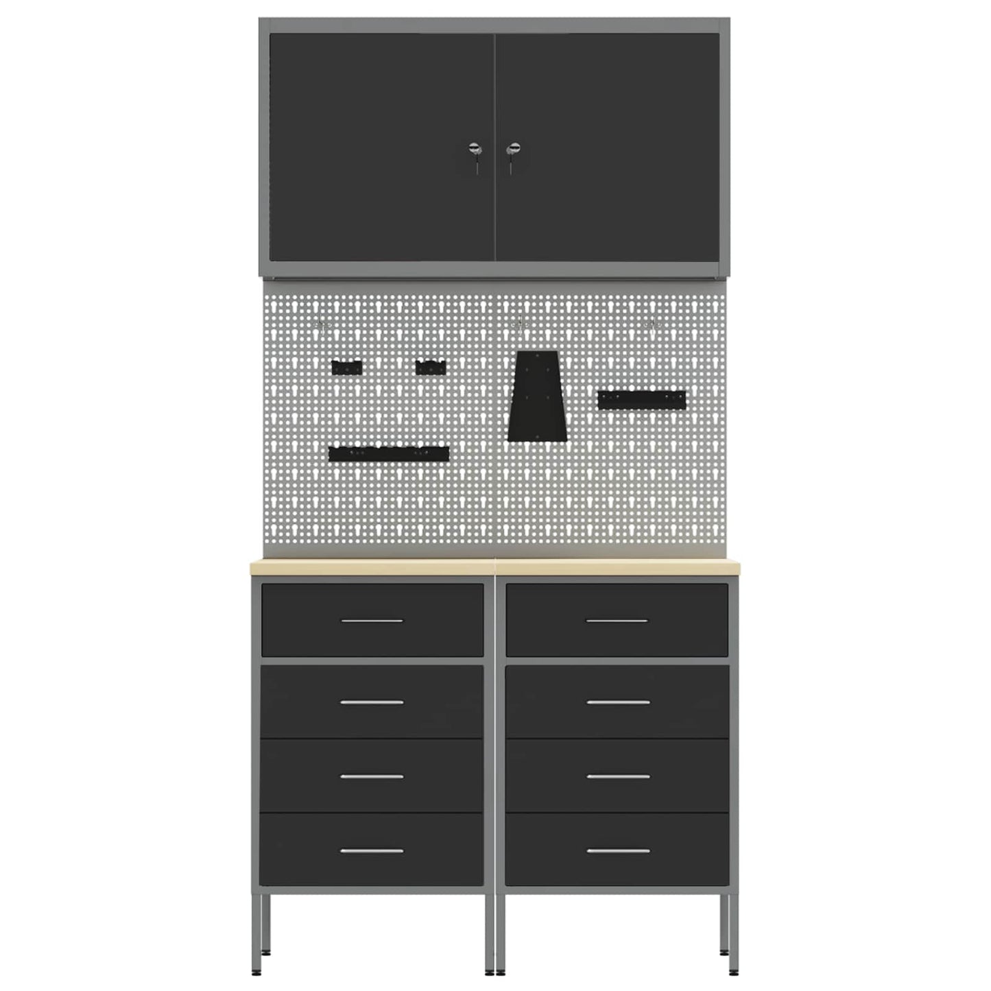 Werkbank mit Speicher 5 stk. Schwarz Ingenieure Holz und Stahl