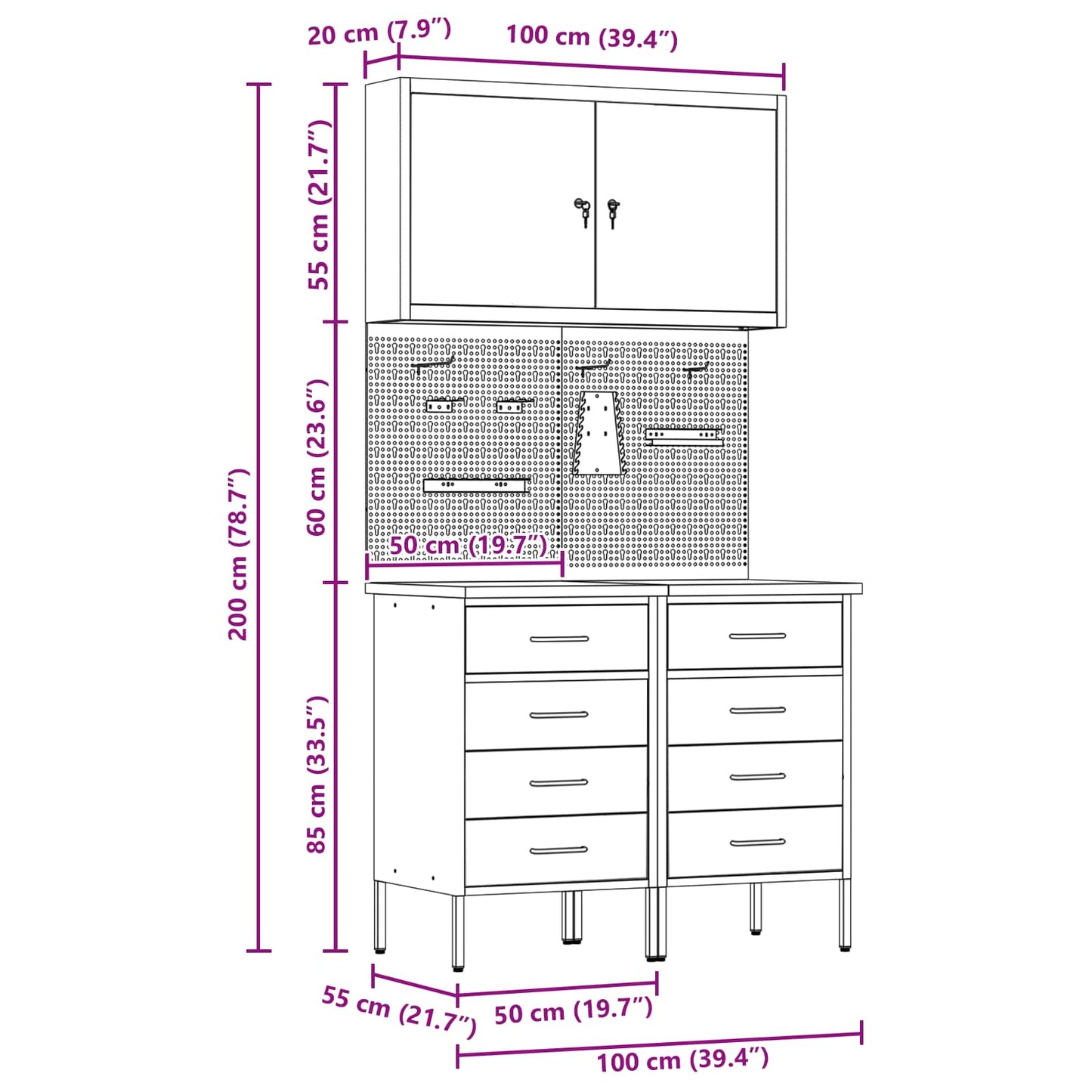 Werkbank mit Speicher 5 stk. Schwarz Ingenieure Holz und Stahl