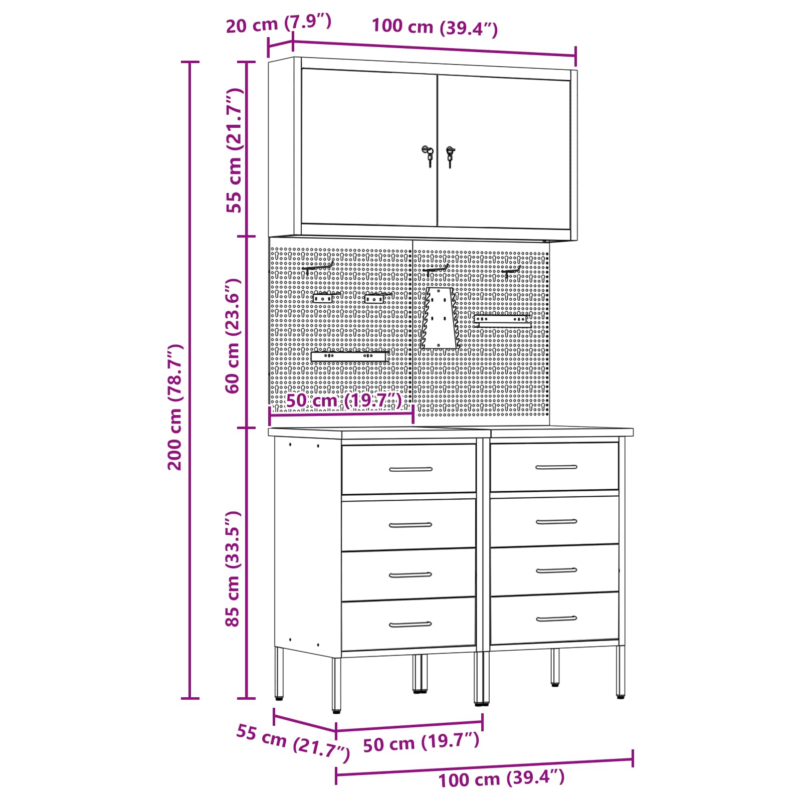 Werkbank mit Speicher 5 stk. Schwarz Ingenieure Holz und Stahl