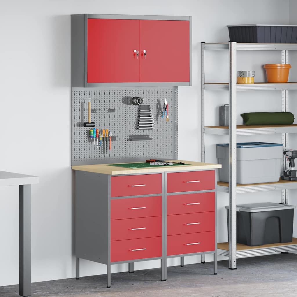 Werkbank 5 Stk. Rot und Grau Ingenieure Holz und Stahl
