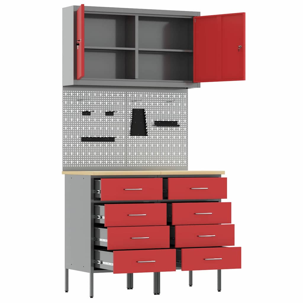 Werkbank 5 Stk. Rot und Grau Ingenieure Holz und Stahl