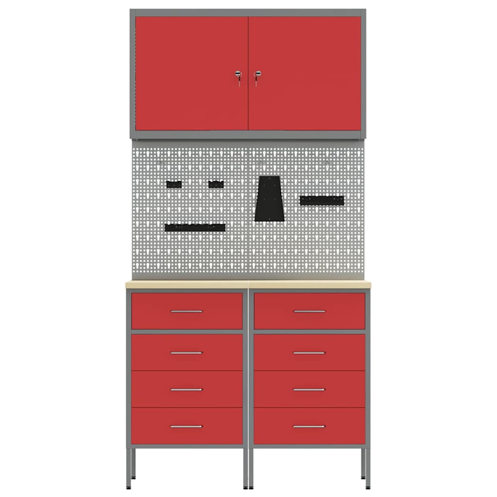 Werkbank 5 Stk. Rot und Grau Ingenieure Holz und Stahl