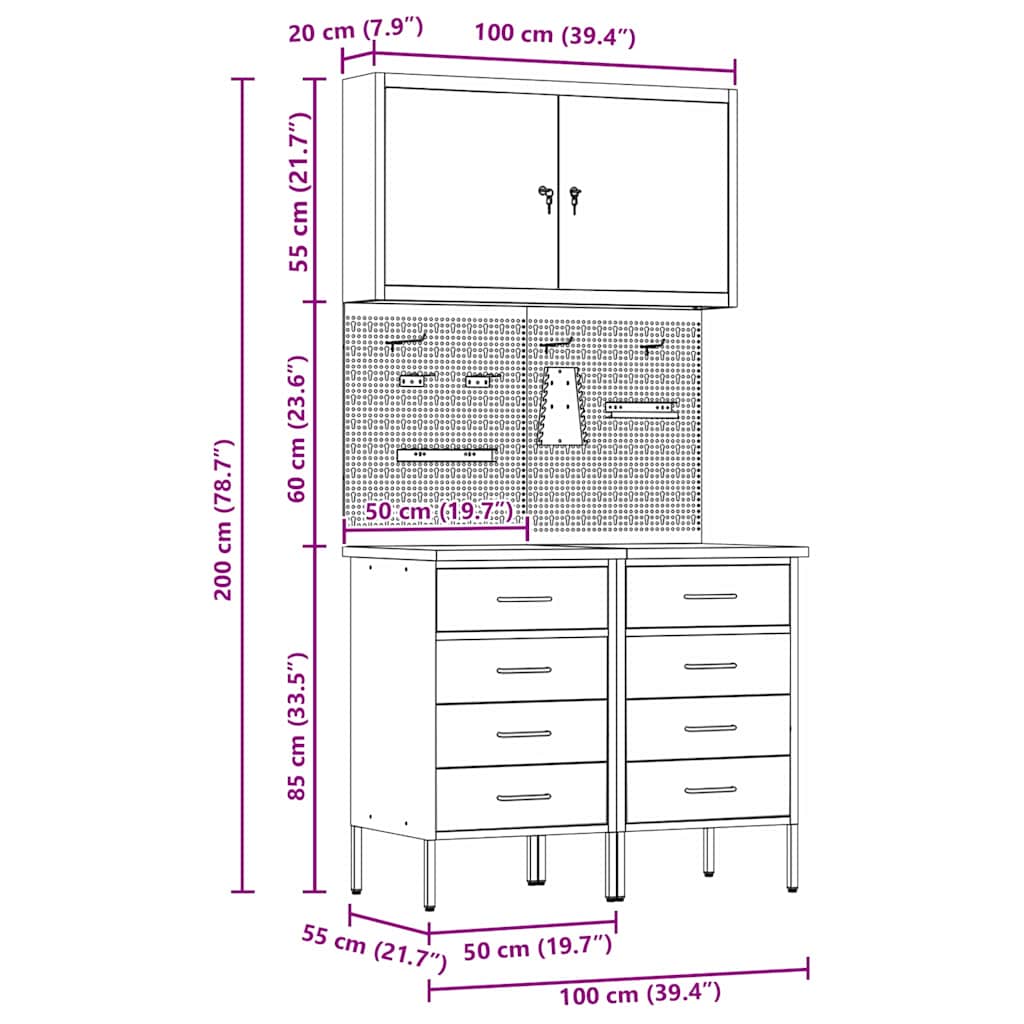 Werkbank 5 Stk. Rot und Grau Ingenieure Holz und Stahl