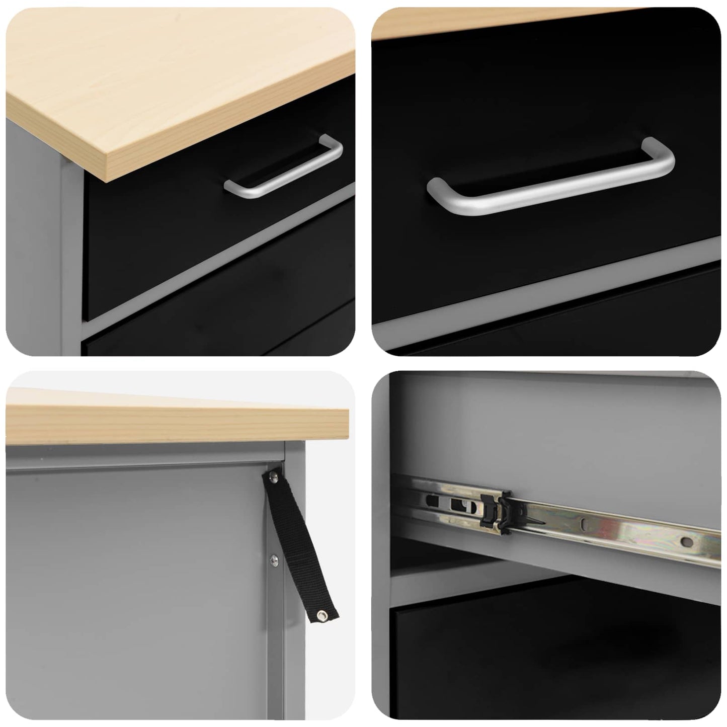 Arbeitsschrankset mit Schubladen mit Regal 5 stk. Schwarz