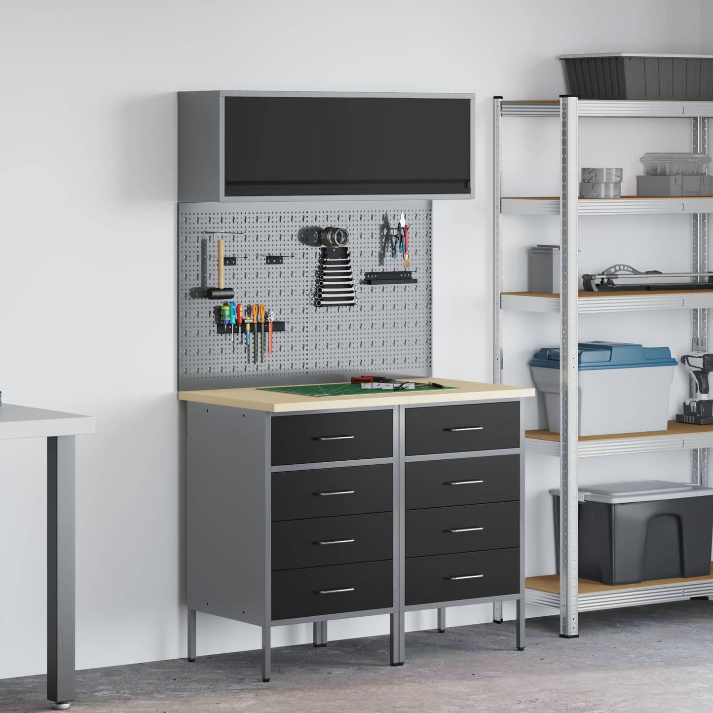 Arbeitsschrankset mit Schubladen mit Regal 5 stk. Schwarz