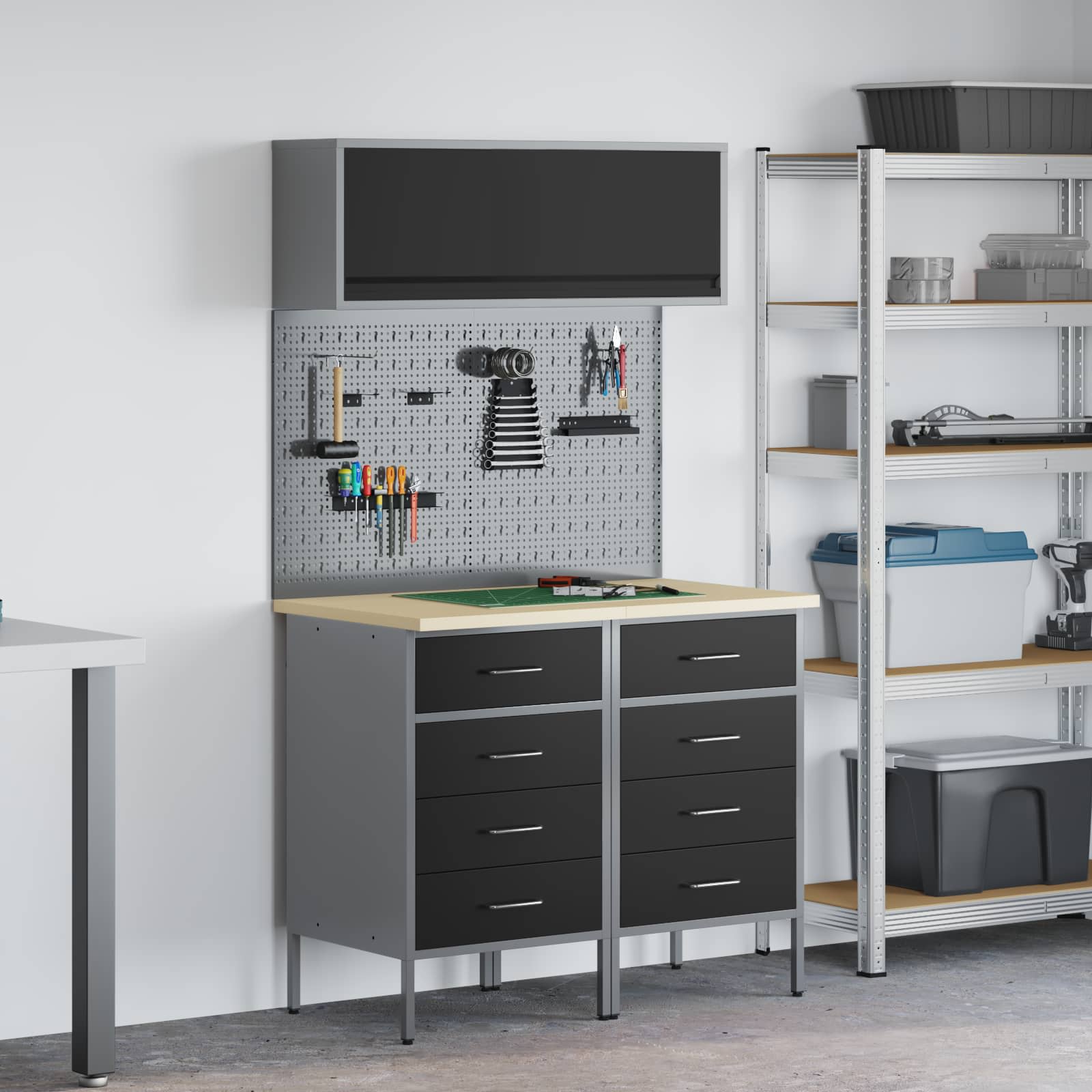 Arbeitsschrankset mit Schubladen mit Regal 5 stk. Schwarz