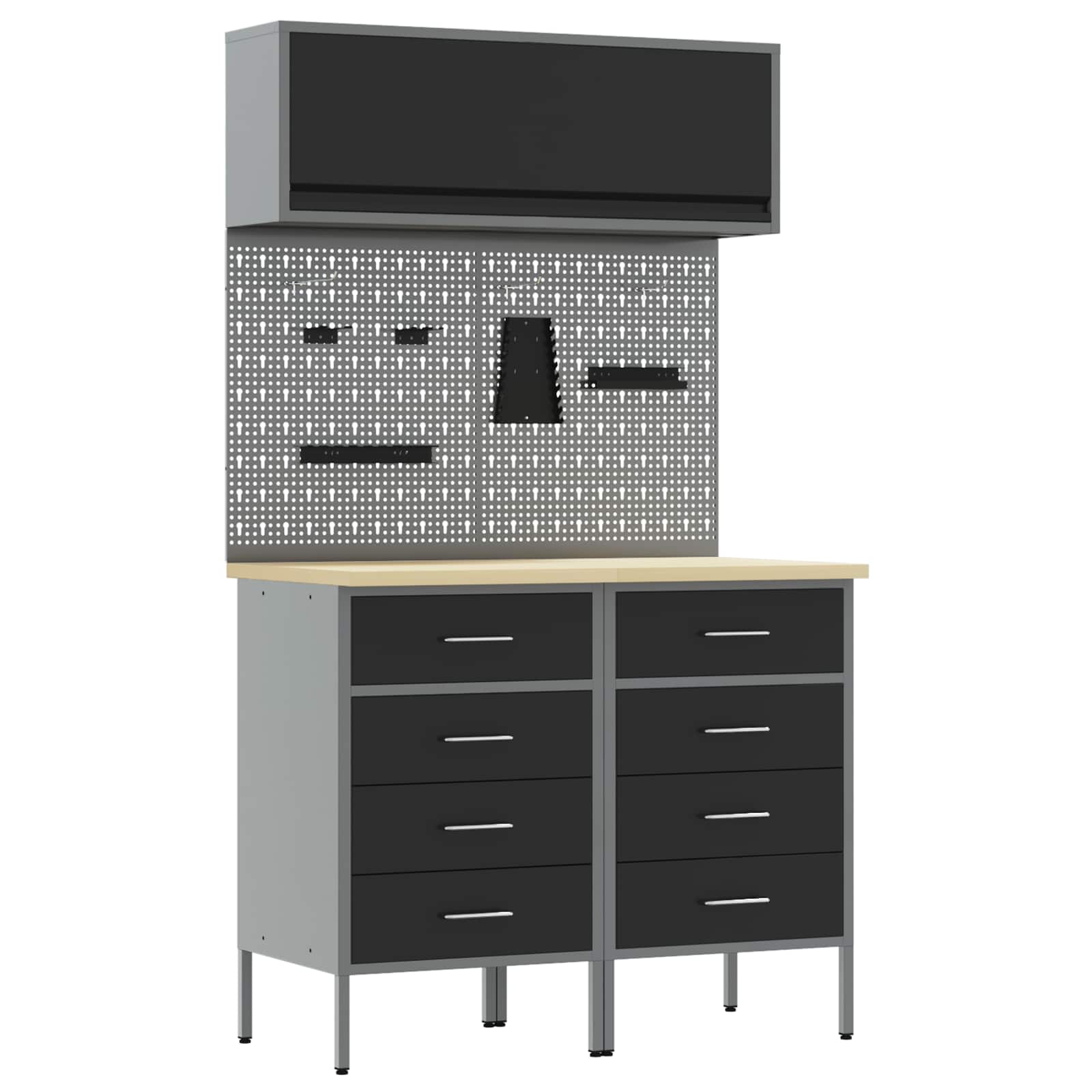Arbeitsschrankset mit Schubladen mit Regal 5 stk. Schwarz