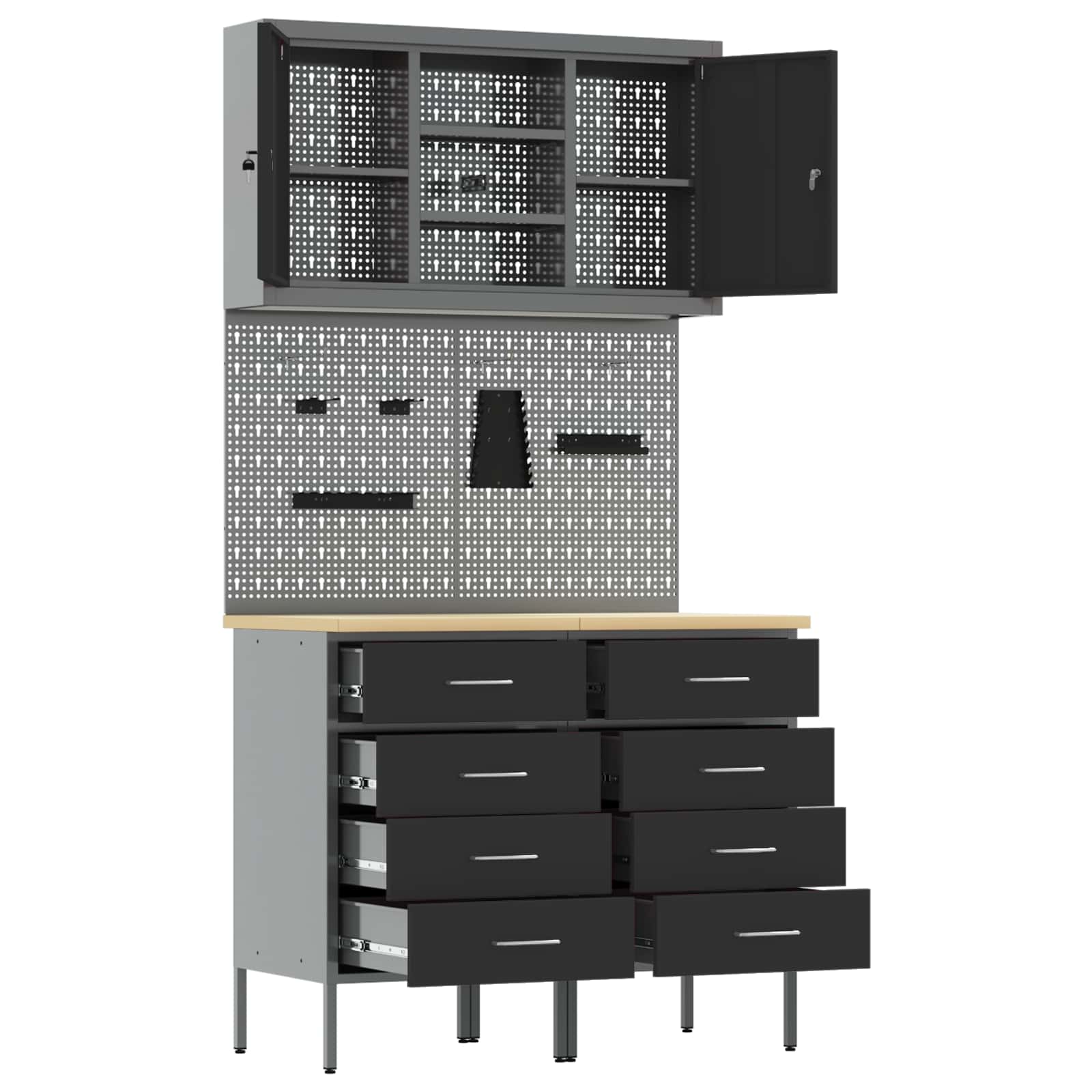 Arbeitsschrankset mit Schubladen mit Regal 5 stk. Schwarz