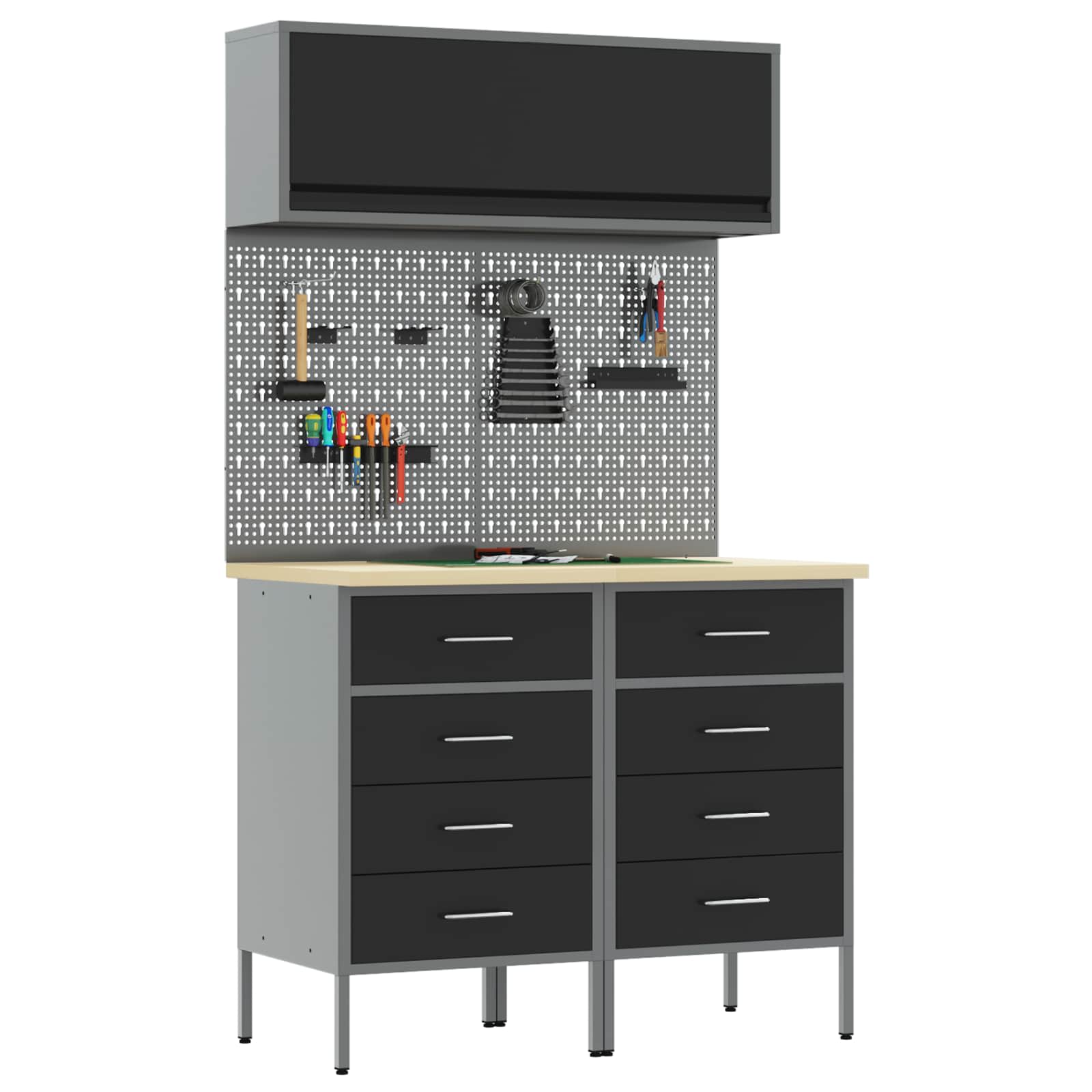 Arbeitsschrankset mit Schubladen mit Regal 5 stk. Schwarz