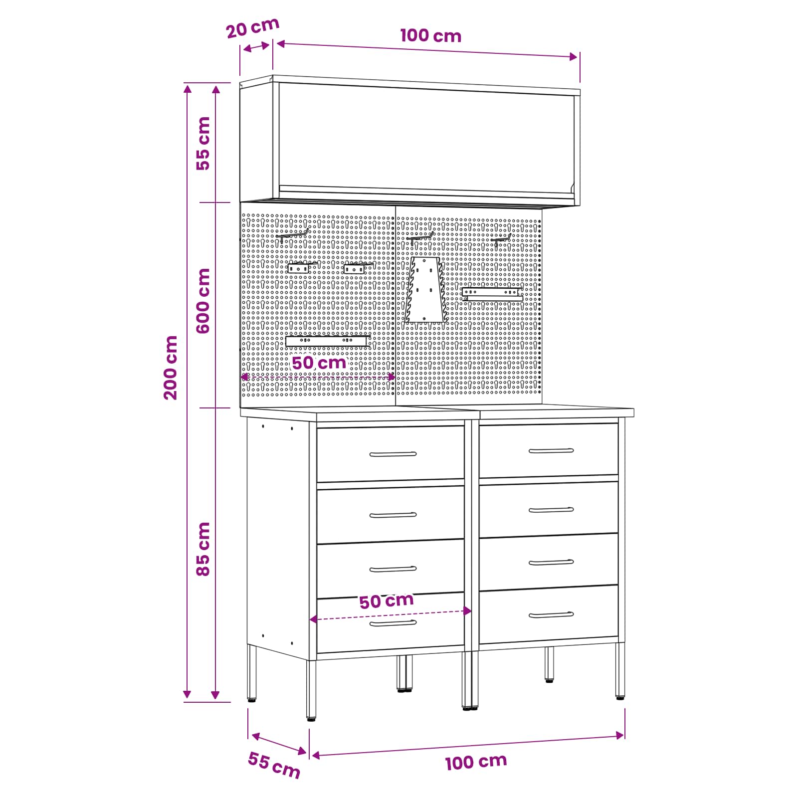 Arbeitsschrankset mit Schubladen mit Regal 5 stk. Schwarz