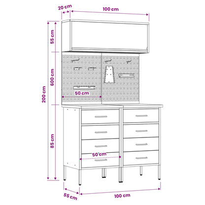 Arbeitsschrankset mit Schubladen mit Regal 5 stk. Schwarz
