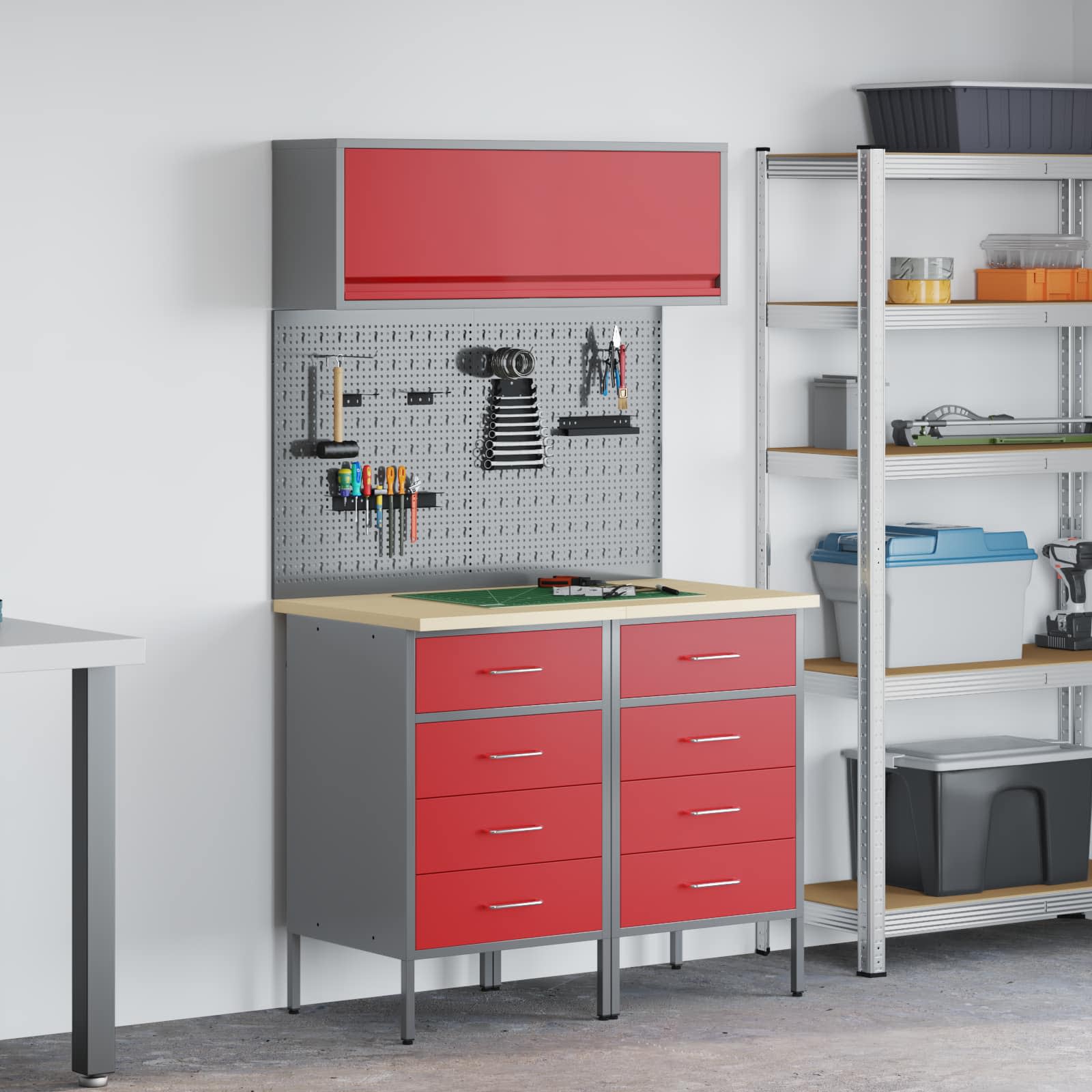 Arbeitsschrankset mit Schubladen mit Regal 5 stk. Rot