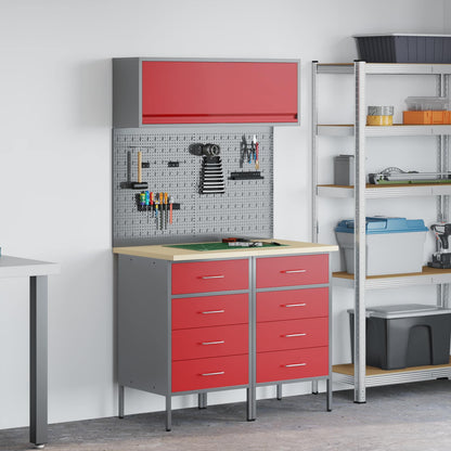 Arbeitsschrankset mit Schubladen mit Regal 5 stk. Rot
