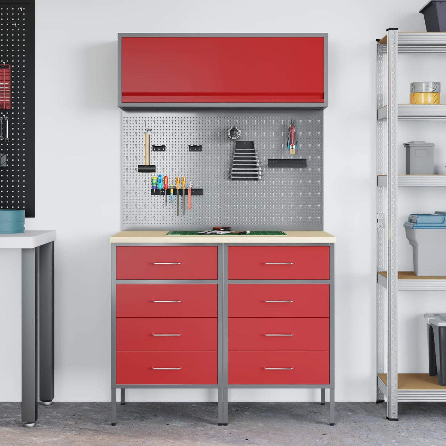 Arbeitsschrankset mit Schubladen mit Regal 5 stk. Rot