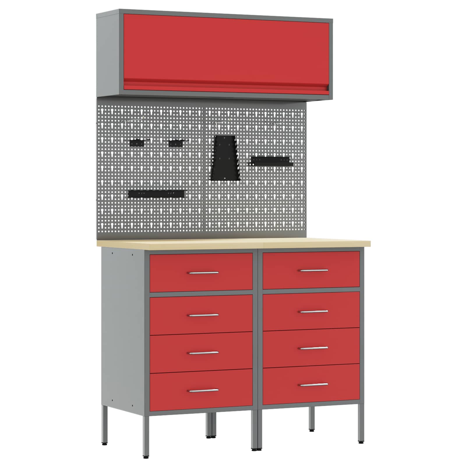 Arbeitsschrankset mit Schubladen mit Regal 5 stk. Rot