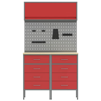 Arbeitsschrankset mit Schubladen mit Regal 5 stk. Rot