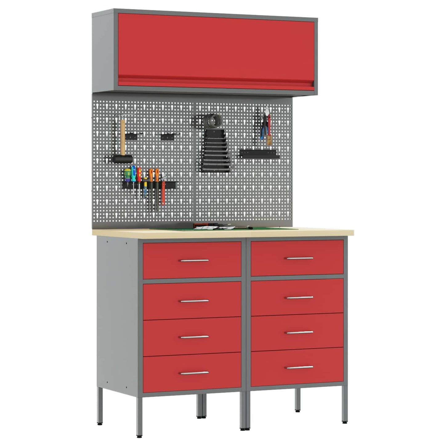 Arbeitsschrankset mit Schubladen mit Regal 5 stk. Rot
