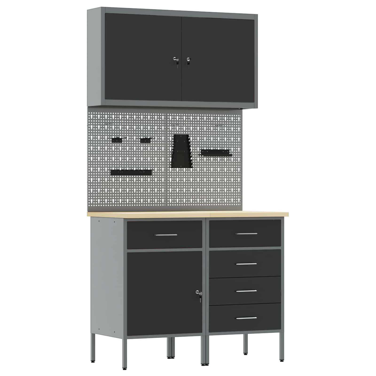Werkbank mit Speicher 5 stk. Schwarz Ingenieure Holz und Stahl